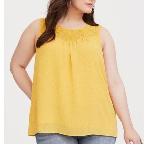 TORRID Yellow Clip Swiss Dot Chiffon Tank top blouse, plus size 2, 2X. - Picture 1 of 9